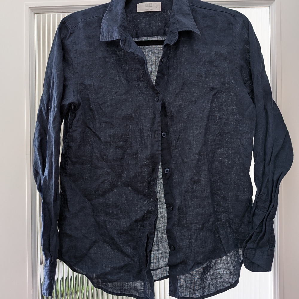 Uniqlo Navy Textured Button-Down Shirt